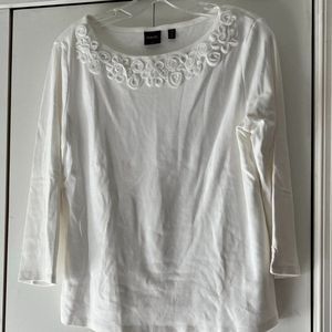 GUC - Rafaella 3/4 Sleeve White Cotton Top - Size Large